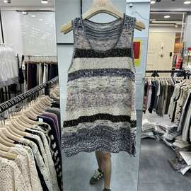 欧洲站2025早秋新款欧货女装圆领拼色条纹无袖休闲针织衫背心上衣
