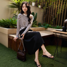 笑涵阁同款风华·醋酸裙通勤大气优雅抽绳松紧腰半身裙26春夏新款