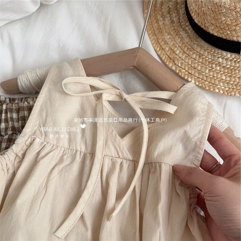 Детский летний хлопчатобумажный и льняной костюм-двойка, летний безрукавный жилет 2025 года, новый стиль для детей и девочек