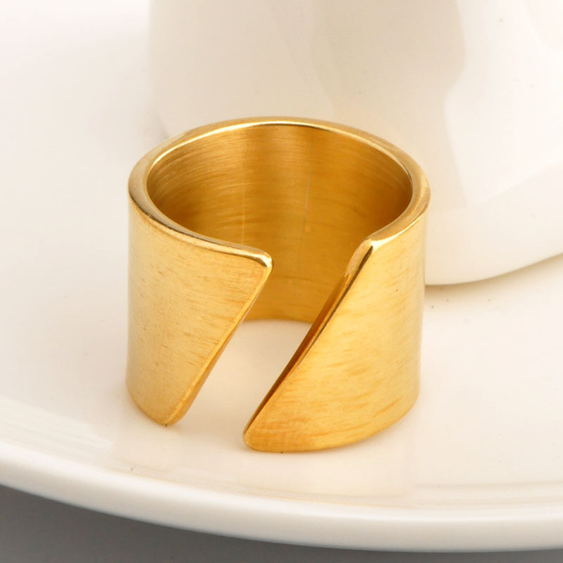 304 Stainless Steel Material PVD Coated Real Gold Plated 18K Gold Geometric Stainless Steel Simple Style Waterproof Non Tarnish Wide Band Ring Open Ring