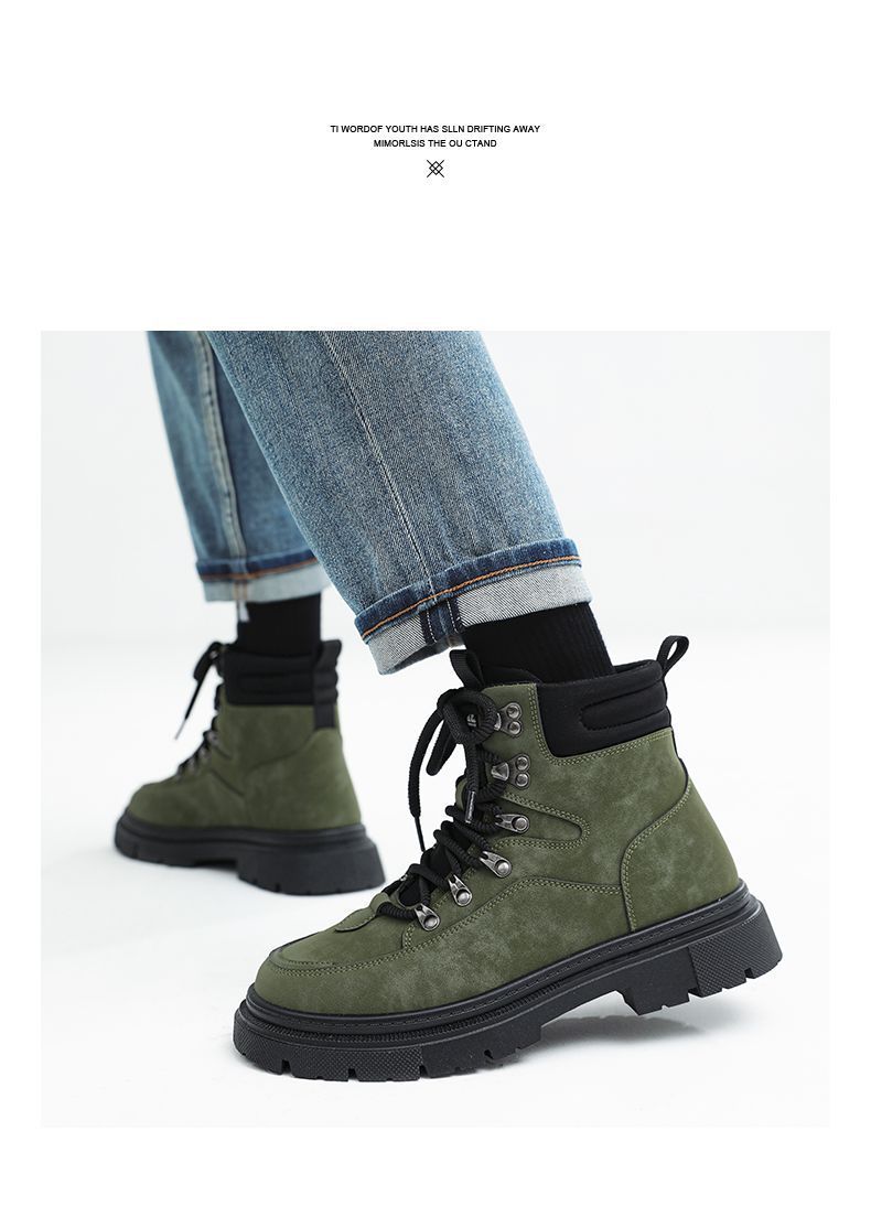 ShoeGlobe Men's Martin 2025 Autumn Winter New High-top American Retro Work Outdoor Waterproof Wear-resistant Hiking Boots Cotton_voghion.com