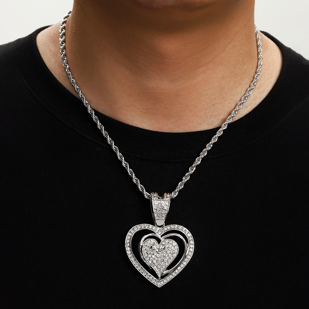 Transfronterizos nuevos personalidades calientes en el amor collar cubano parejas europeas y estadounidenses fabricantes de collares hip-hop de lujo al por mayor