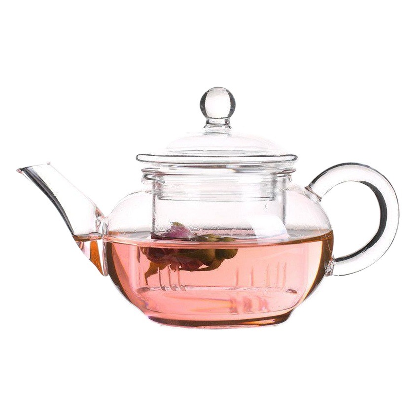Estufa té hirviendo juego de té de vidrio resistente al calor tetera de flores y plantas tetera con forro de filtro exquisita tetera de pequeña capacidad