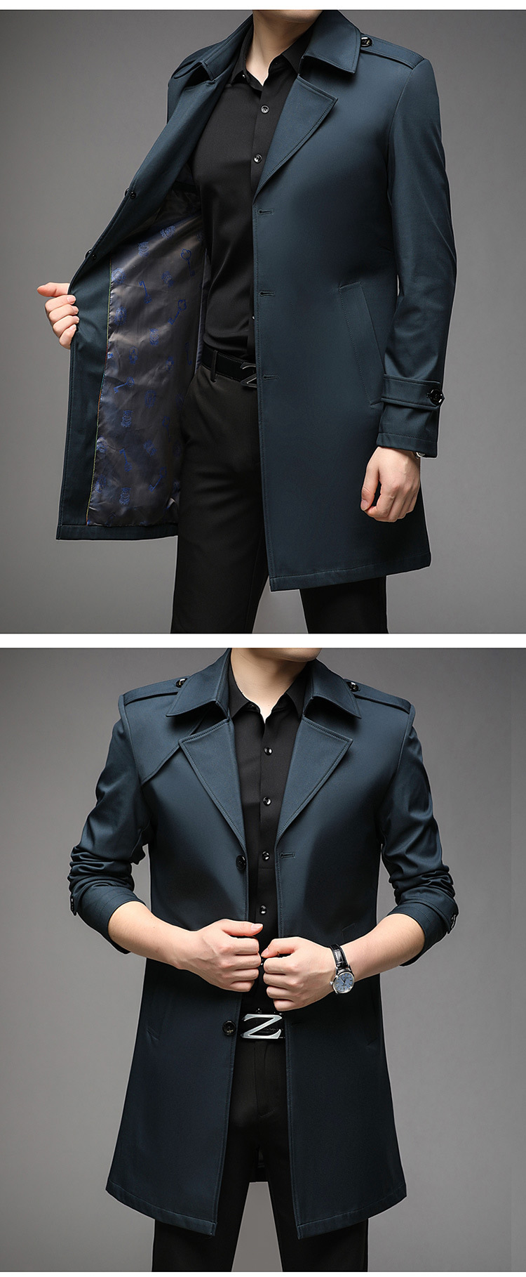 Men's Trench Coat Mid Length Windbreaker For Men Smart Casual_voghion.com
