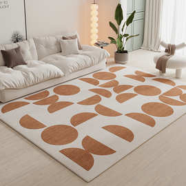 法式侘寂风客厅地毯绿色茶几毯几何图案现代简约高级轻奢圈绒地毯