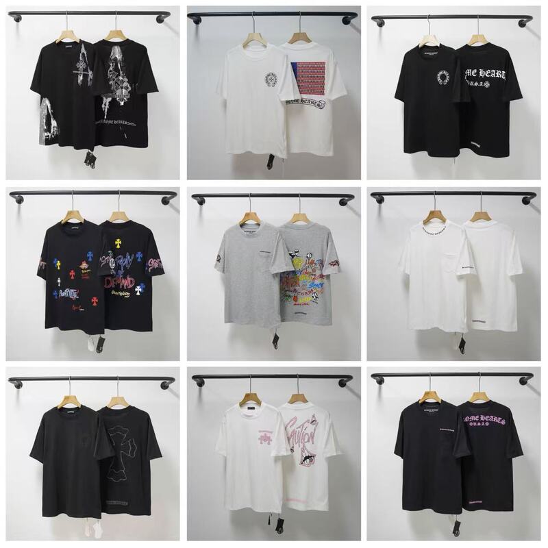Real Shot of High-Quality Chrome Heart Pure Cotton Casual Short-Sleeve T-Shirts for Men and Women, Factory Stock Available