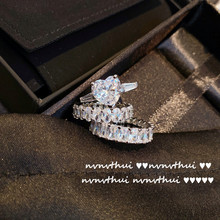 爱心1克拉方糖锆石戒指 蛋形清透宝石戒指 叠戴气质百搭食指指环