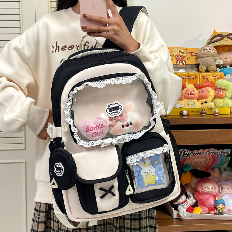 初高中学生多隔层双肩书包高颜值多巴胺甜美撞色少女心背包学院风|undefined