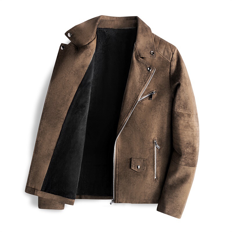 Retro Diagonal Zipper Washed Leather Jacket Men's Fleece-Lined 2025 Autumn and Winter New Handsome Suit Men's Jacket Jacket