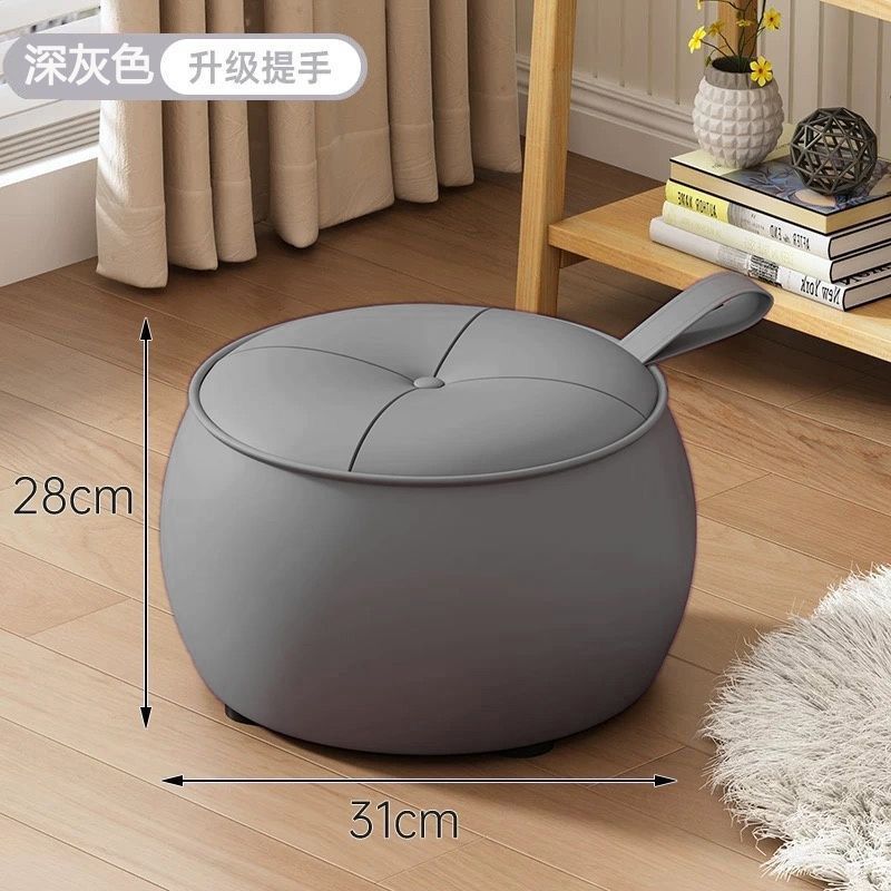 [업그레이드된 핸들 모델] 프리미엄 그레이 마이크로파이버 가죽 라운드 스툴