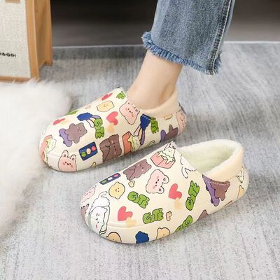 Home shoes non-slip waterproof Baotou Cartoon lovely girl indoor outdoor Plush The month keep warm Cotton mop winter