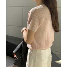 现 2025春夏季新款韩国东大门bru*ch菱格麻花减龄短袖针织衫上衣