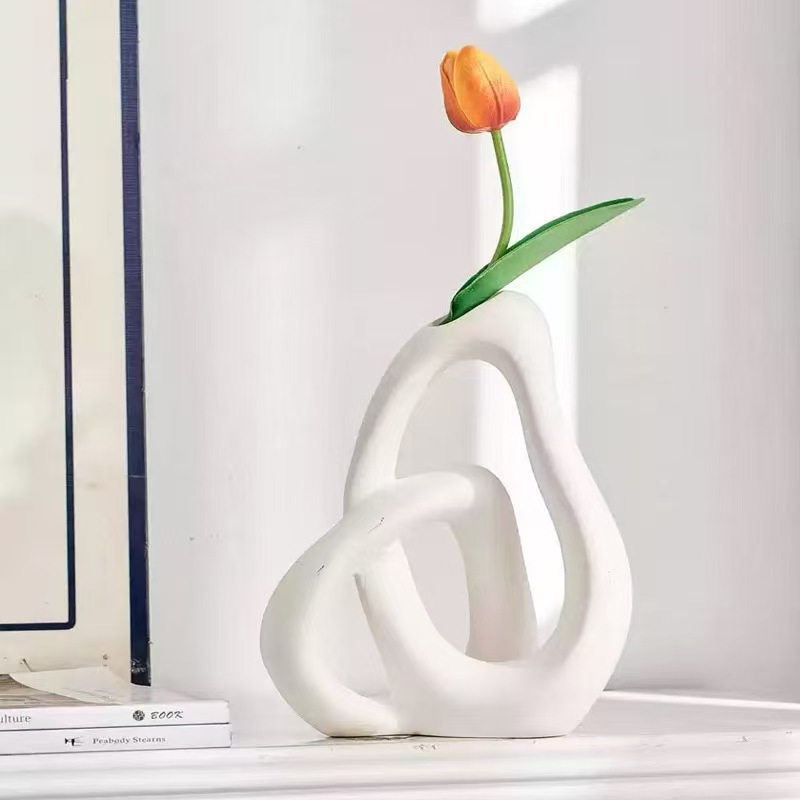 Decoración de jarrón de resina grande de estilo nórdico, mueble de TV creativo moderno de alta gama, arreglo floral seco, decoración hecha a mano