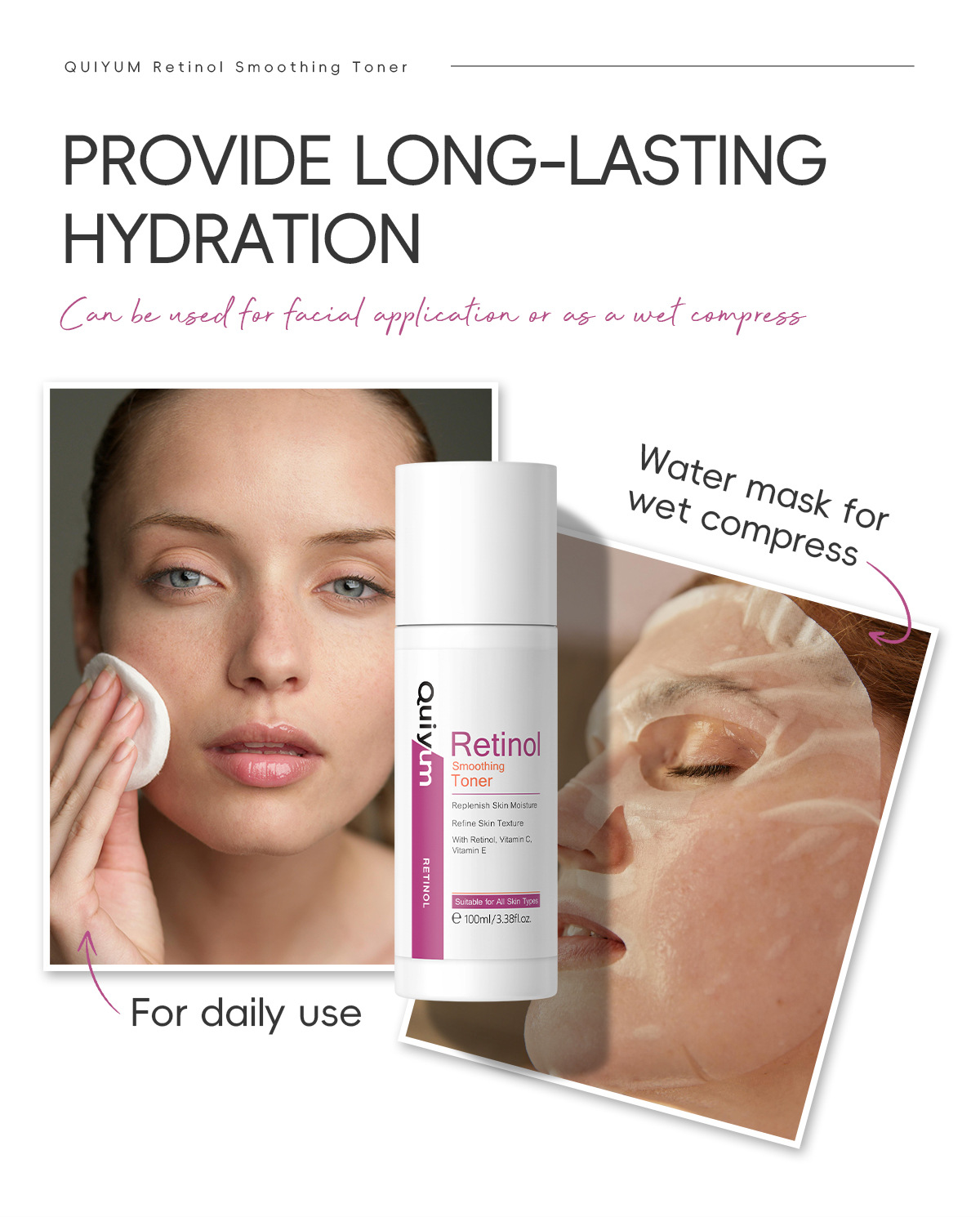 Cross-border QUIYUM Retinol Toner 100ml is a skincare product from a manufacturer that hydrates, moisturizes, nourishes and makes the skin tender and elastic undefined