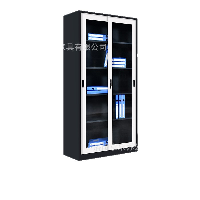 Gabinete de archivos de metal de partición ajustable con puerta de vidrio deslizante de acero con bloqueo