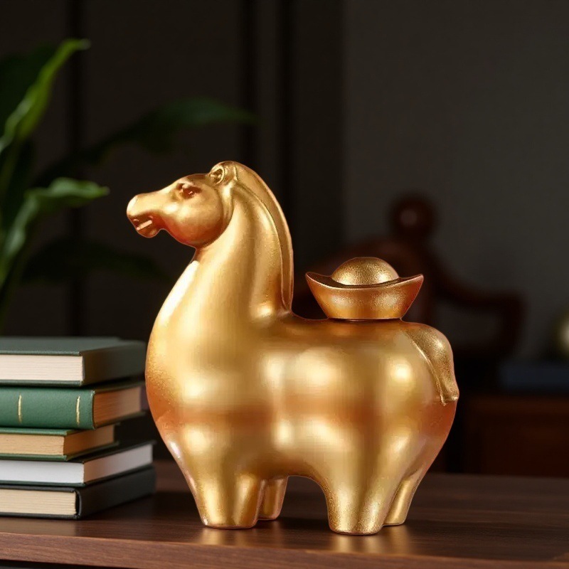 黄铜马上有钱摆件元宝可转新年春节礼品解压手把件办公室桌面装饰
