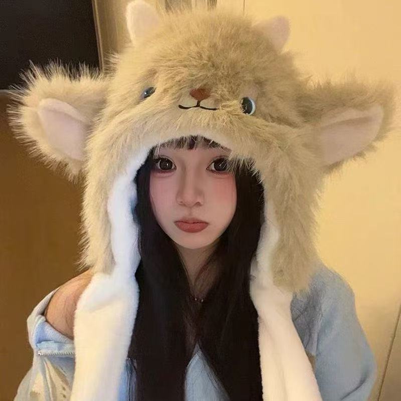 【耳朵会动】保暖防寒冬季新款可爱小羊帽子白加绒女保暖护耳防寒|undefined