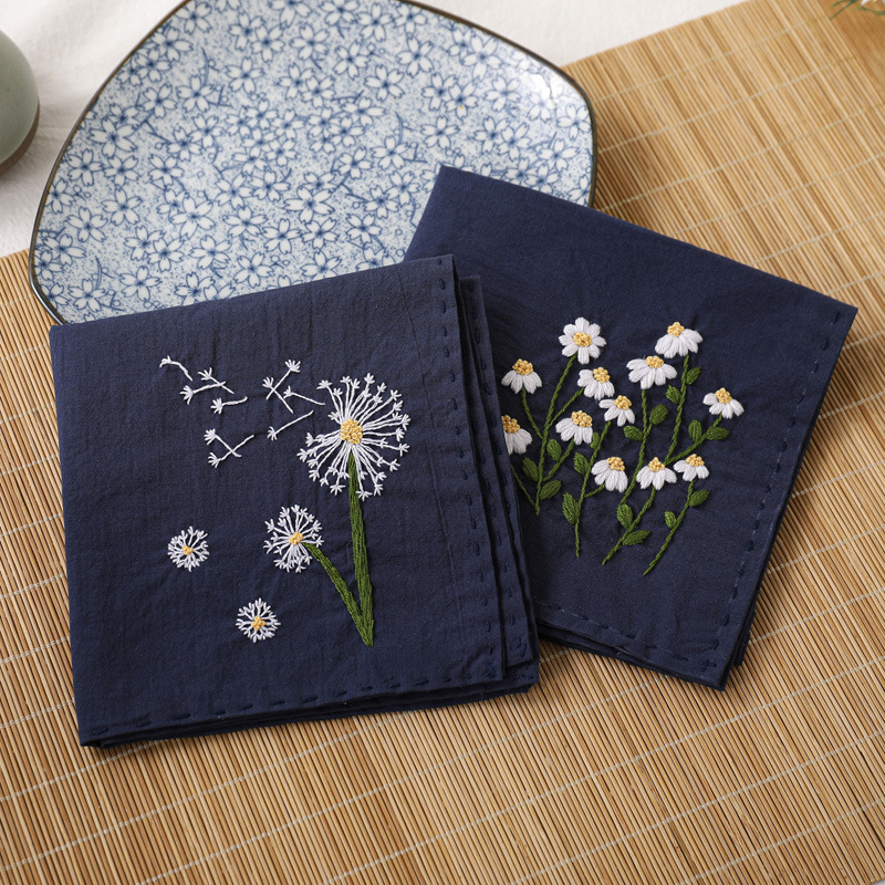 DIY bordado hecho a mano paquete de material pañuelo serie hoja de arce ginkgo flor costura traje transfronterizo chino e inglés