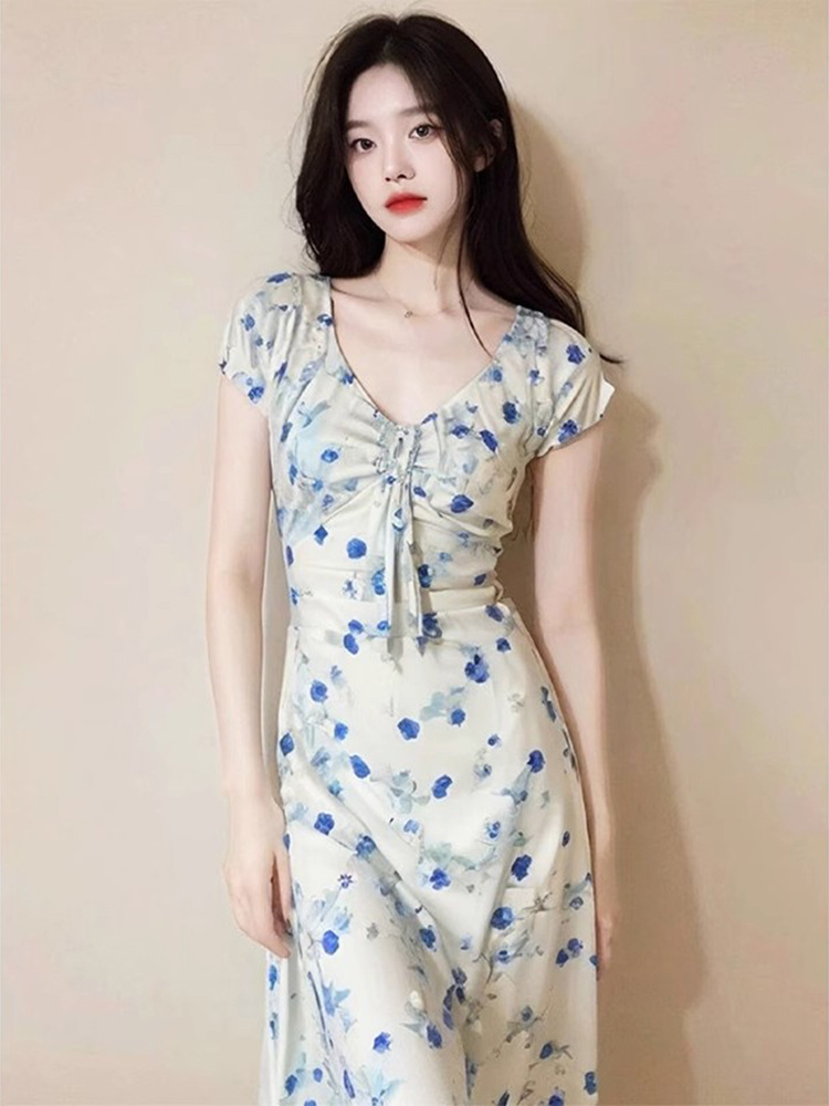 Đầm maxi nữ thắt eo họa tiết hoa nhí kiểu Pháp — Váy liền hoa nhí chi tiết 3