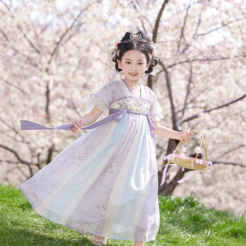 Hanfu-Style Summer Dress for Girls, New Ancient-Style Fairy-Like Dress for Little Girls, Thin Summer National Style Princess Dress