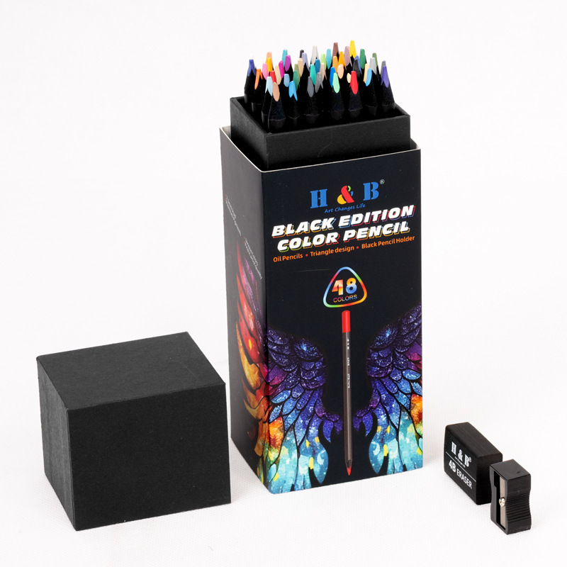 Juego de 24-120 lápices de colores a base de aceite, color negro madera, 72 lápices de colores de calidad artística para dibujo y arte, bolígrafos para dibujo a mano.