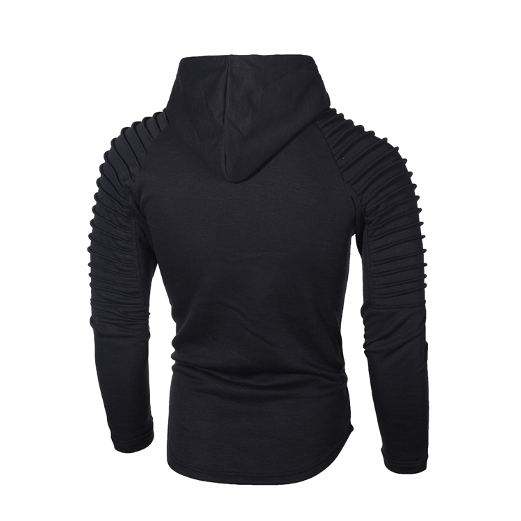Men's Clothing Autumn and Winter New Round Neck Slim Fit Solid Color Hooded Long Sleeve Sweater Striped Pleated Raglan Sleeve Men's Clothing_voghion.com