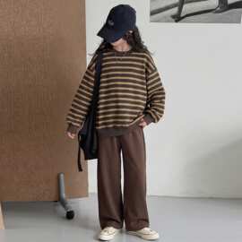 女童春秋季套装2026新款儿童洋气中大童休闲条纹卫衣两件套