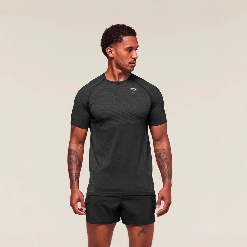 Gymshark Muscle Shark New Trendy Sports Fitness Milk Silk Printed Short-Sleeved Tight-Fitting Top