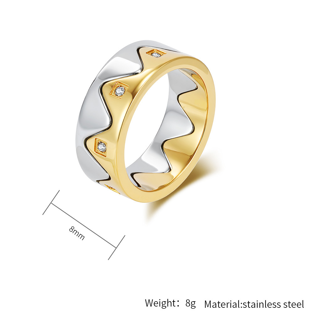 Bague couronne en acier titane avec diamants design créatif_voghion.com