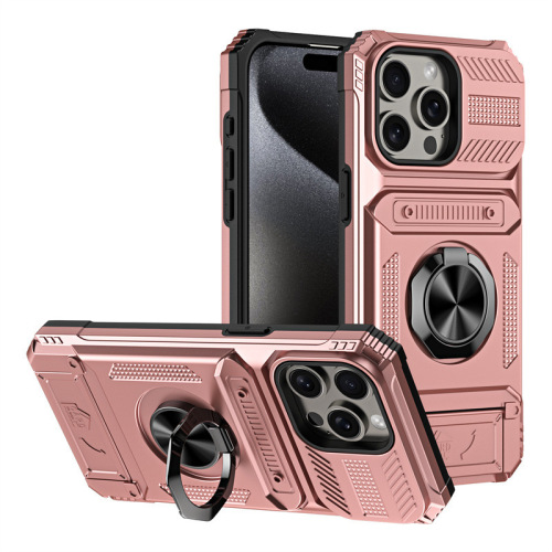 Trade Applicable iPhone16ProMax Magnetic Car Phone Case Apple15Pro Card Holder Stand Protective Cover