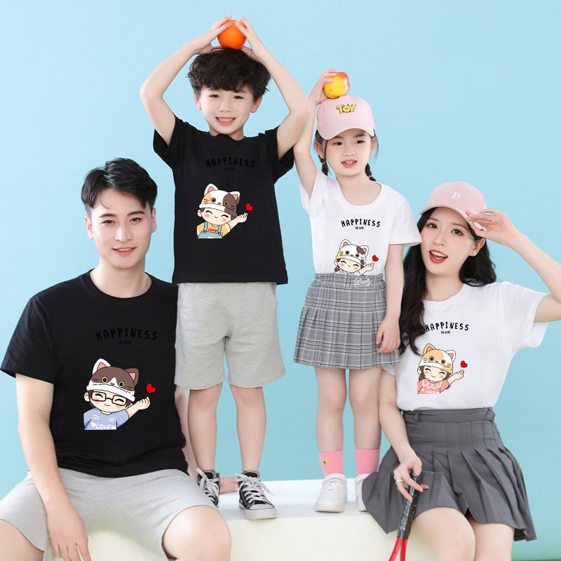 Family of Three Parent-Children Suit Summer Clothes Western Style Brothers and Sisters Boys Children Baby Short-Sleeved T-Shirt Mother's and Women's Cotton Half-Sleeve Family of Three Parent-Children Suit Summer Clothes Western Style Brothers and Sisters Boys Children Baby Short-Sleeved T-Shirt Mother's and Women's Cotton Half-Sleeve