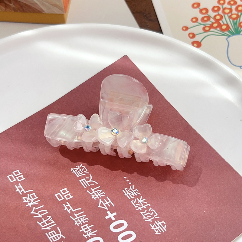 新款高级感醋酸抓夹大号镶钻发夹唯美优雅立体花朵鲨鱼夹发饰女|undefined