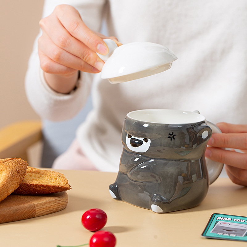 Tazas de cerámica de leche de cabeza plana, tazas de café de dibujos animados, tazas de agua de pareja, regalos de interés transfronterizo