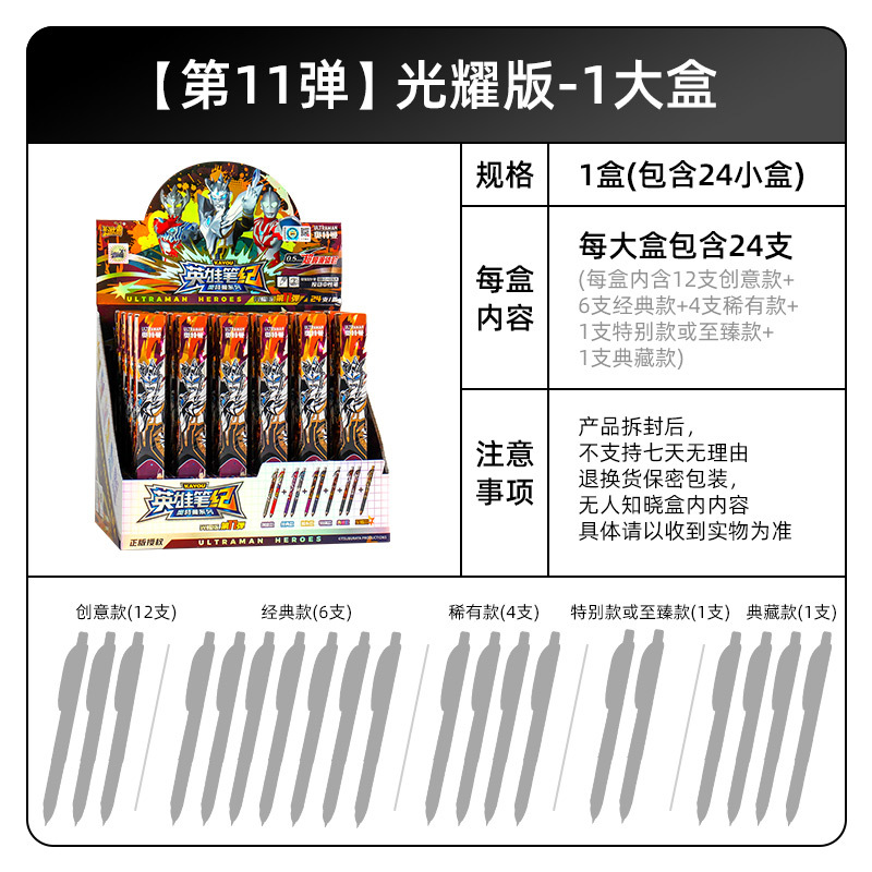 奧特特曼盲盒筆第11彈典藏光耀版小禮品一整盒十彈奧特英雄中性筆