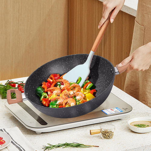 Medical stone wok non-stick pot household cooking pot flat-bottomed frying pan non-stick pot thickened composite bottom induction cooker pot