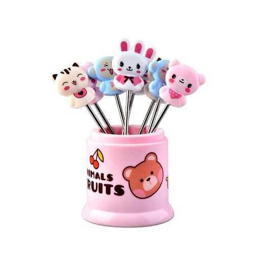10 Yuan Store Supply RB118 Cartoon Animal Rainbow Fruit Fork Set Stainless Steel Fork Points Redemption Gift