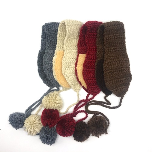 Korean ins cute knitted earbags fur ball lace-up wool earmuffs autumn and winter ear protection warm retro earmuffs for women