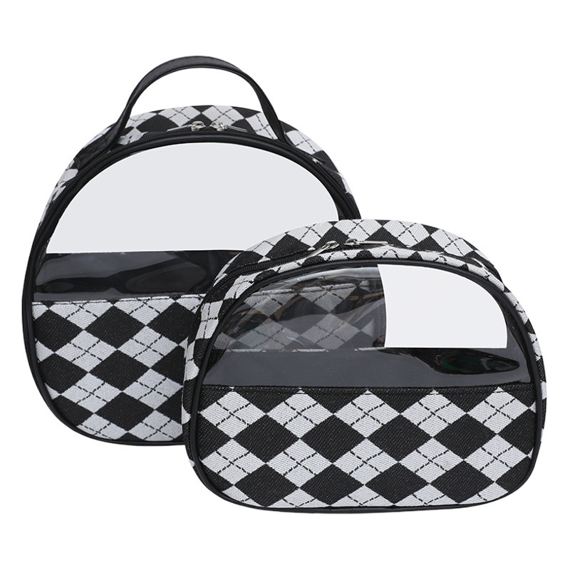 Bolsa de cosméticos estilo 2025, bolsa de cosméticos a cuadros, serie blanco y negro, bolsa de almacenamiento impermeable.