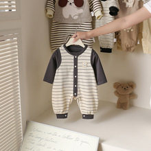 2025春秋新款婴幼儿套装可爱条纹连体裤+长袖T恤两件套儿童连体衣