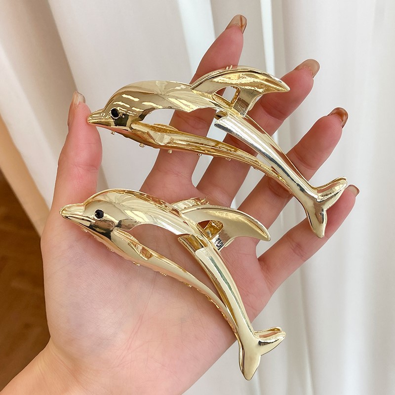 45g Weight Hair Claws Hair Accessories Type 1 Piece Quantity Daily Occasion Zinc alloy Material Dolphin Pattern All Seasons Season Women's Gender Plating, Hollow Out Design Cute Style Cute Women's Dolphin Zinc Alloy Plating Hollow Out Hair Claws 6