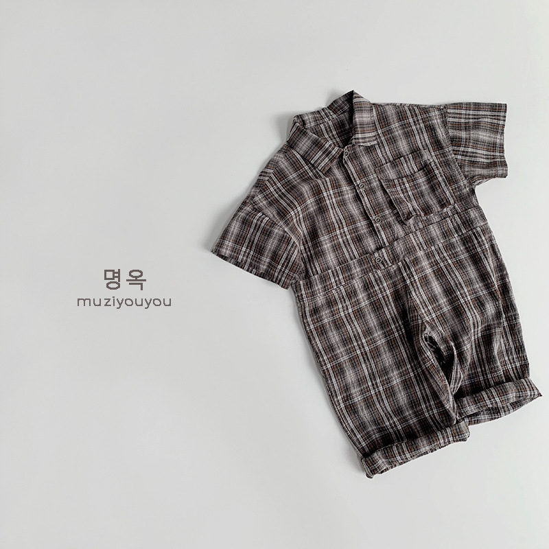 Ropa para niños mono personalizado para niños 2025 primavera y verano nuevo estilo para hombres y mujeres bebé mono delgado a cuadros pantalones para niños