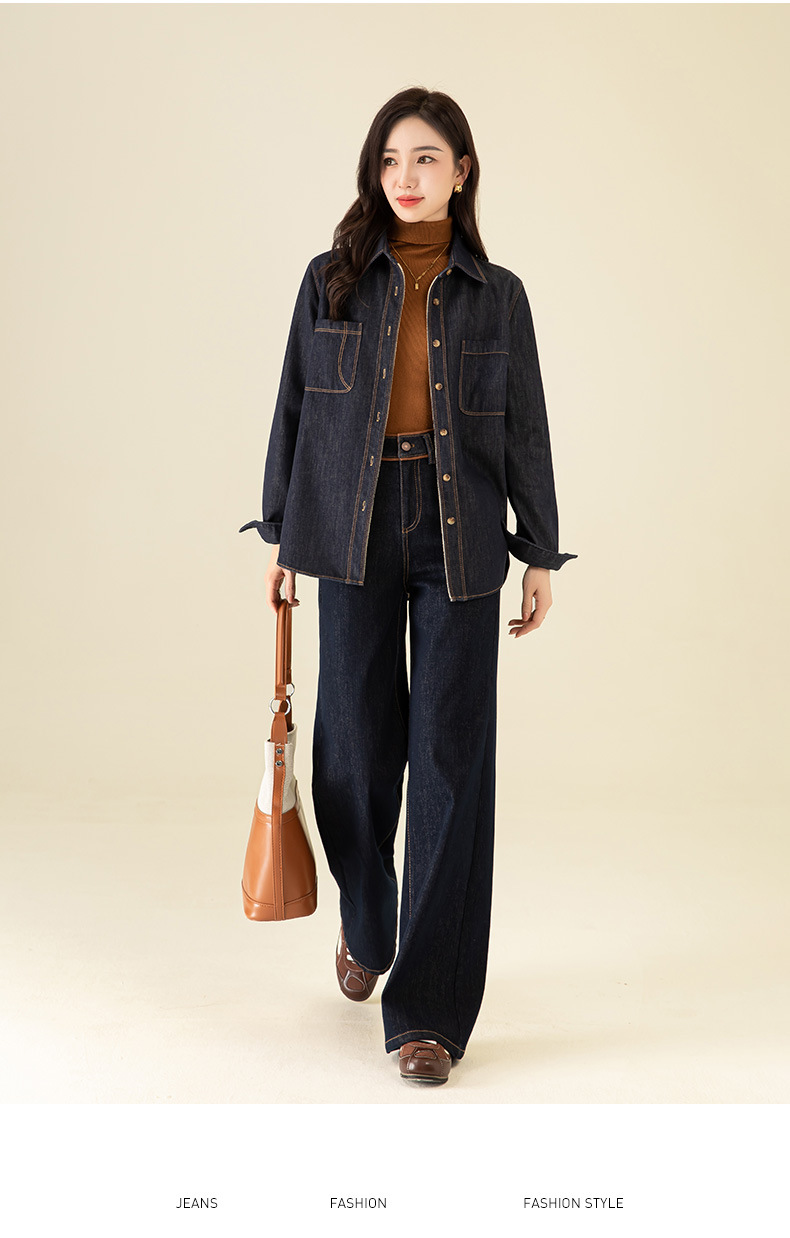 Quần jean ống loe nữ cạp cao lót lông ấm — Màu xanh denim chi tiết 18