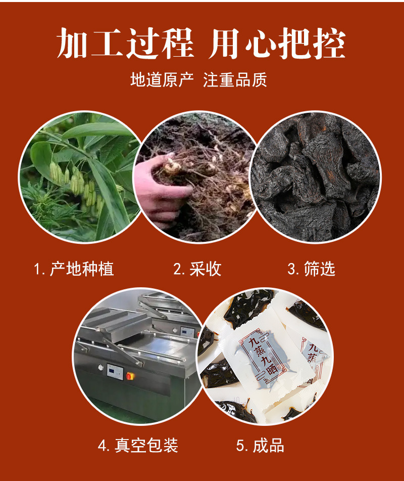 Nine-Steam Nine-Sun Dried Huang Jing (Polygonatum sibiricum) — Ready-to-Eat Herbal Slices, 500g preparation