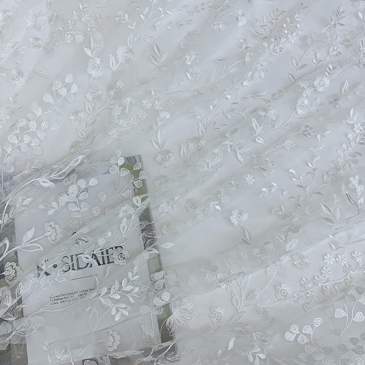Tela de encaje blanco bordado, para vestido de novia o noche, DIY