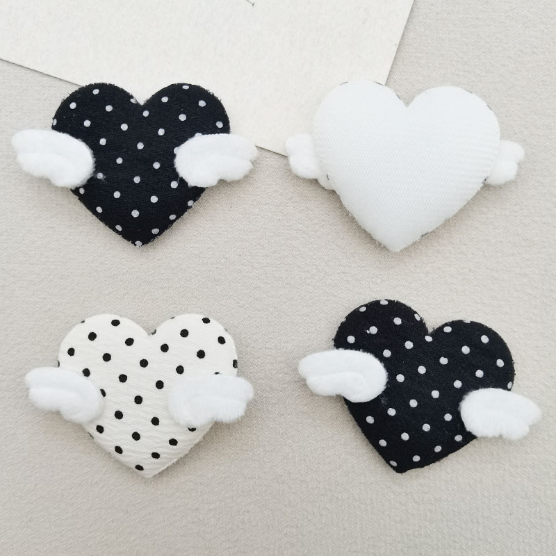 Cute fabric polka dot heart wings DIY accessories for children, bangs clips, brooches, bag and hat plush decorative materials