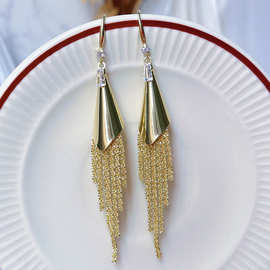 高品质名媛夸张长款锆石流苏耳环韩国网红时尚个性耳饰气质耳钩