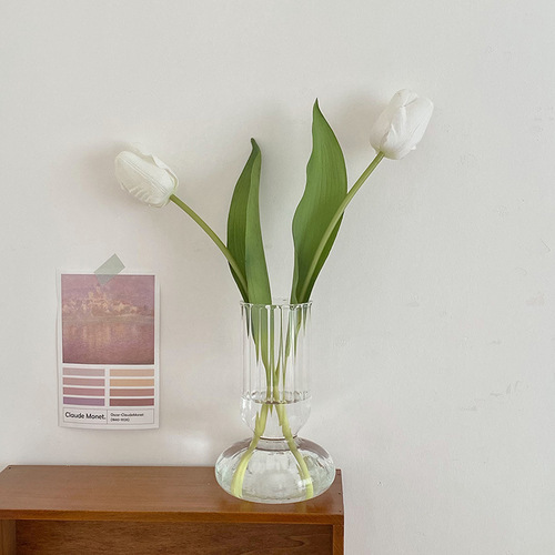 Glass vase decoration living room flower arrangement Nordic flower mini ins desktop transparent striped glass vase