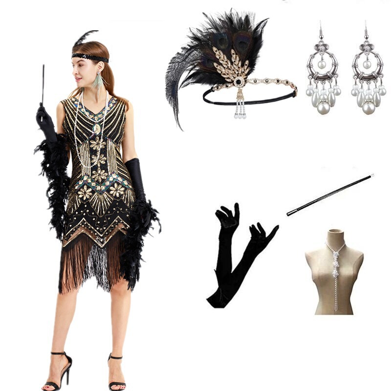 1920S Gatsby Retro Fringe Dress Suit Jazz Dance Party Halloween Cos Performance Costume