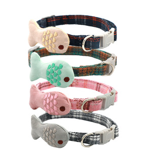 Pet Dog Cat Fish Accessories Collar Plaid Fabric Collar Pet Collar Cartoon Cat Collar