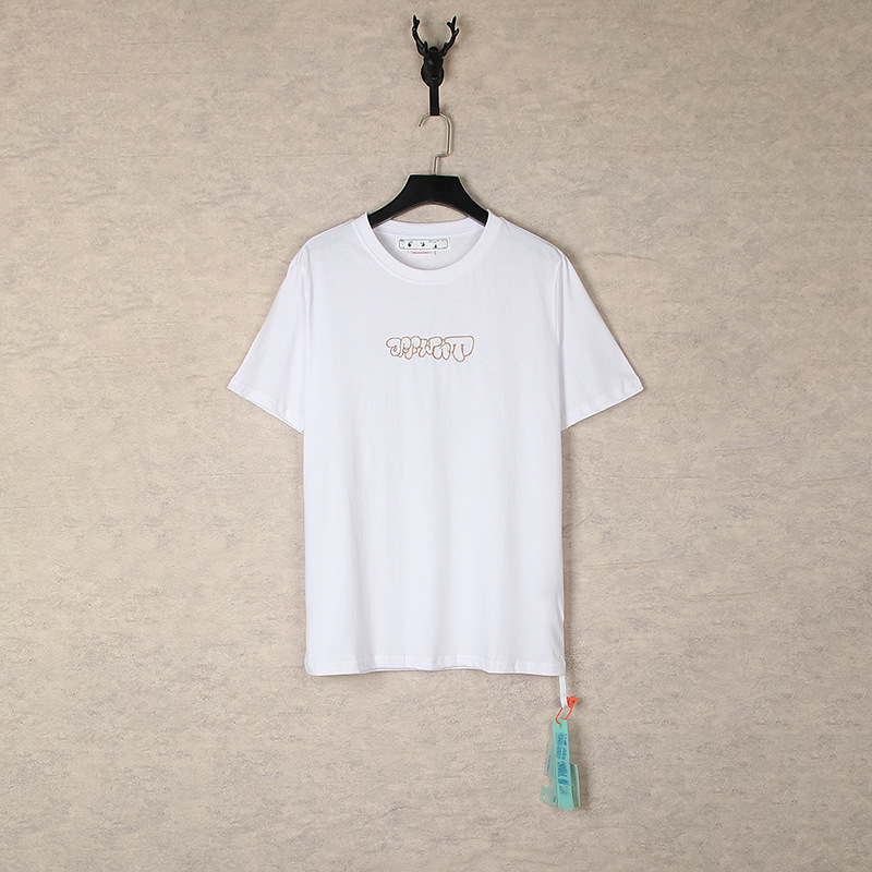 [Código europeo] versión correcta de impresión de acuarela splash tinta gradiente flecha graffiti ow marca de moda de manga corta pareja camiseta